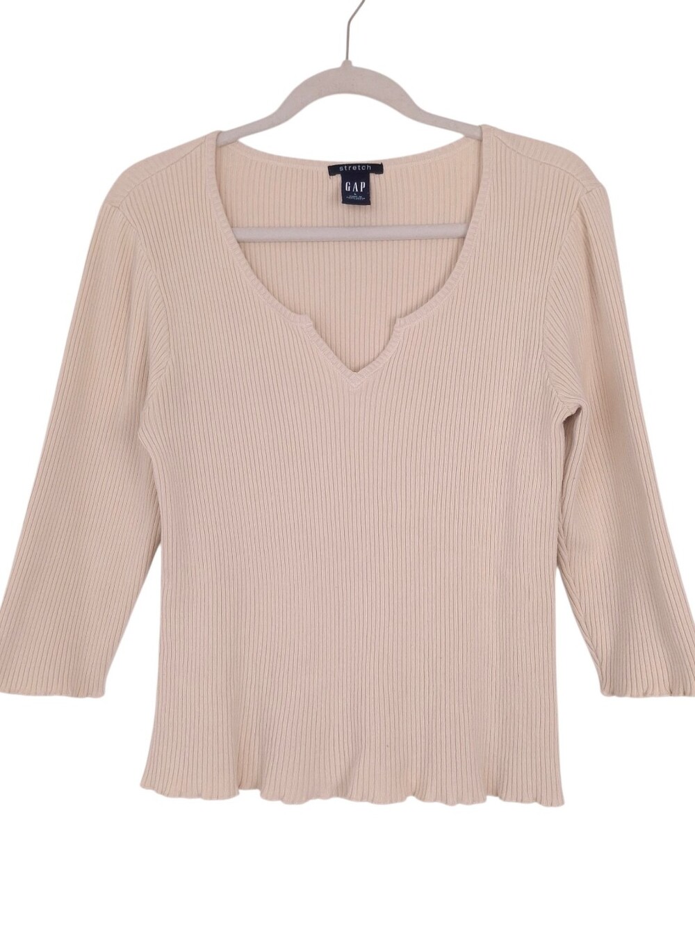Gap Stretch vintage Y2K ribbed knit sweater notch neck v-neck preppy lettuce hem